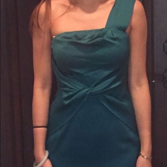 Banana Republic Silk Open Shoulder Teal Dress Size 2 - Picture 10 of 13